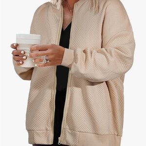 Tan Bomber Jacket with Relaxed Fit and Textured Fabric